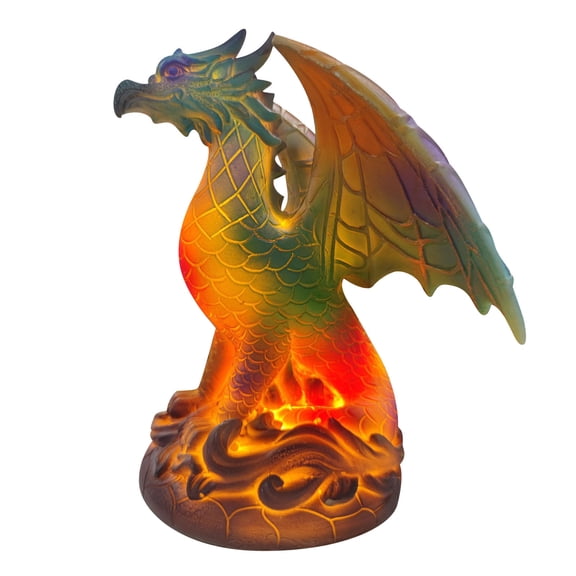 Dragon Metal Art Tabletop Decoration 7.9 Inch Stained Resin Animal Figurine for Living Room Bedroom Desktop Ornament