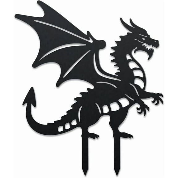 Dragon Metal Outdoor Statues Silhouette Flying Dragon Metal Decorative Garden Stakes Funny Animal Silhouette Outdoor Stakes Decor for Garden Yard Backyard Patio Lawn Art Outdoor Decor Black 1pc
