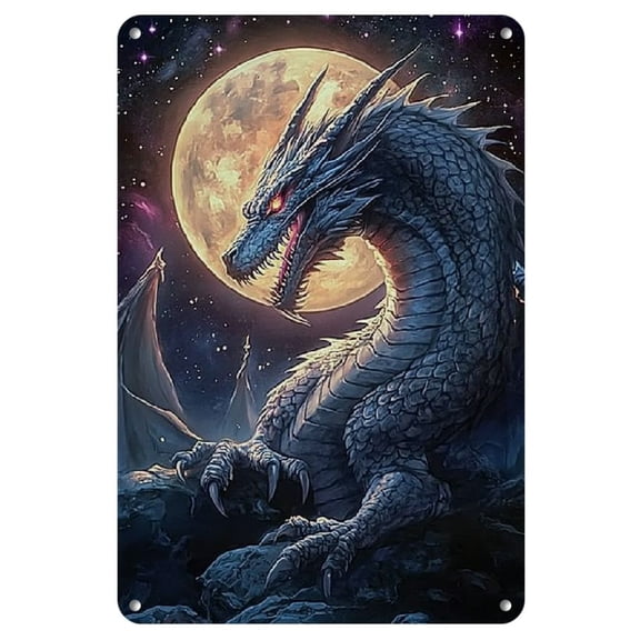 Dragon Metal Wall Art - Vintage Iron Sign for Home, Office, Bar Decor - 8x12 inches