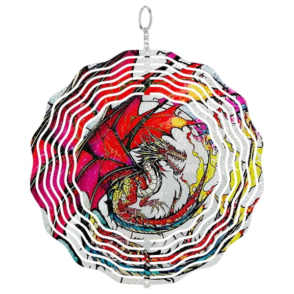 Dragon Metal Wind Spinner, Fantasy Outdoor Hanging Art