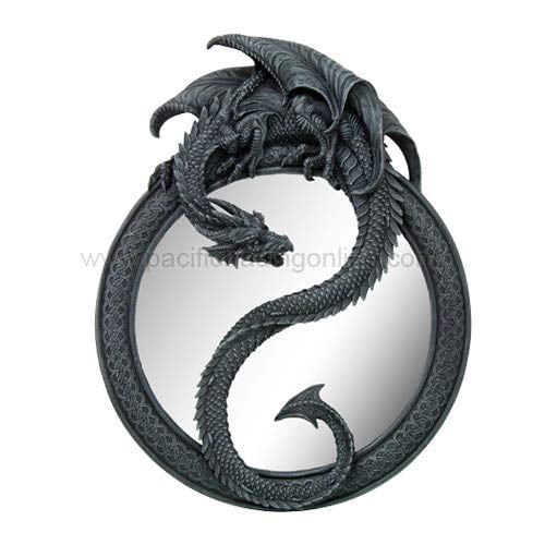 20" Round Painted Resin Dragon Wall Mirror