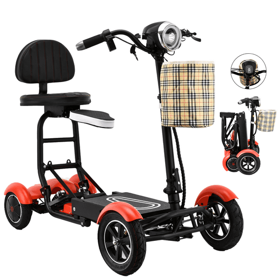 Dragon Mobile Compact Travel Power Mobility Scooter - All Terrain Mobility Scooter w/ Adjustable Handlebar & Front Basket Included - Red
