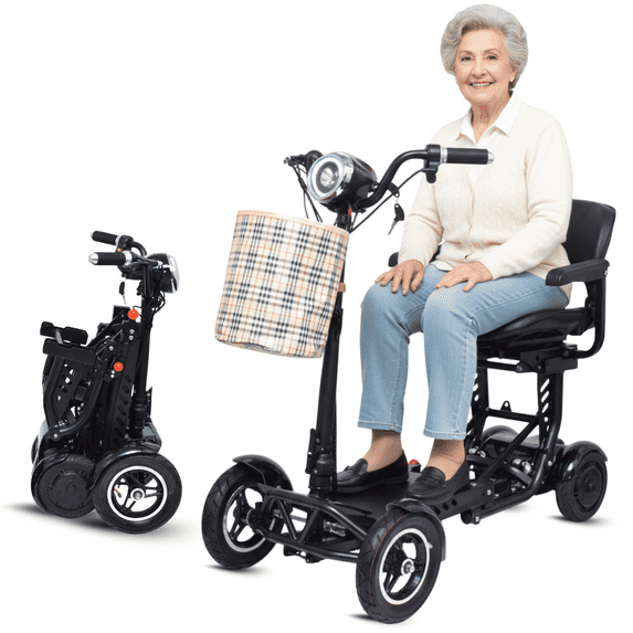 12 Miles Range Foldable All Terrain Mobility Scooter - Electric Wheelchair for Adult and Seniors - Black