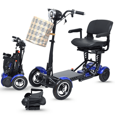 4 Wheel Electric Wheelchair for Adult & Seniors - Foldable All Terrain Mobility Scooter for Travel w/ Front Basket - Long Range Battery - Blue