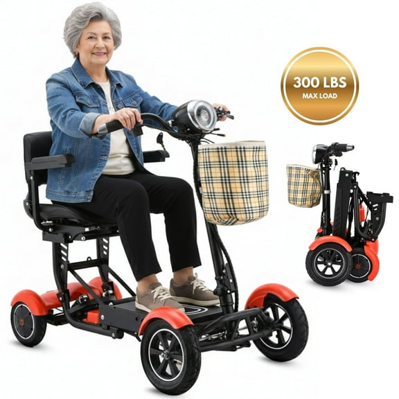 Dragon Mobile EX 4 Wheel Mobility Scooter for Seniors & Elderly, Foldable Airline & Cruise Compatible Travel Electric Wheelchair - Red