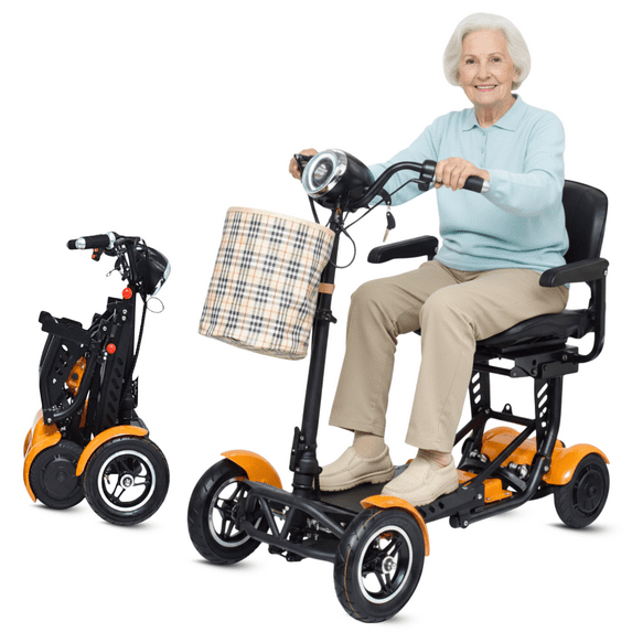 Mobility Scooter for Seniors - Compact 4 Wheels Folding Electric Wheelchair for Travel - Medical Scooter - Gold