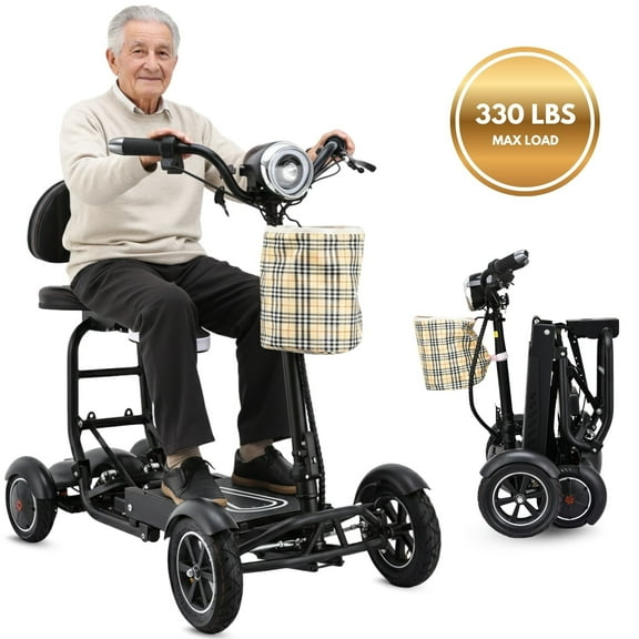 Dragon Mobile Foldable Lightweight Mobility Scooters for Adult & Seniors - Medical Mobility Power Scooter w/ Additional Seat for Kids - Matte Black