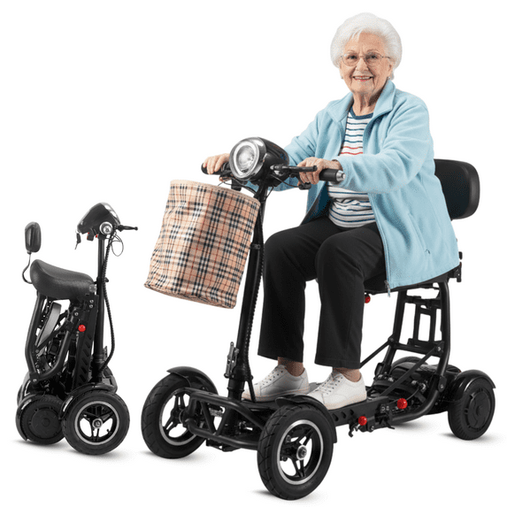Portable Mobility Scooter for Adult Seniors - 4 Wheels Powered Electric Wheelchair Chargeable for Travel - Black
