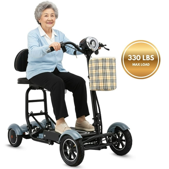 Dragon Mobile Portable & Foldable Mobility Scooter, 4 Wheel Easy Travel Airline Cruise Suitable Collapsible Electric Wheelchair - Blue