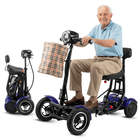 4 Wheel Portable Mobility Scooter for Seniors & Adults - Lithium Battery All Terrain Aluminum Electric Wheelchair for Travel - Blue