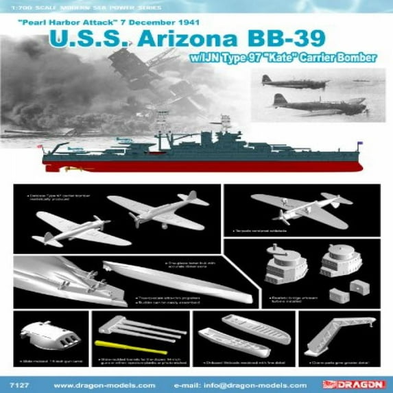Dragon Models 1/700 U.S.S. Arizona BB-39 with IJN Type 97 "Kate" Carrier Bomber, Pearl Harbor Attack 1941