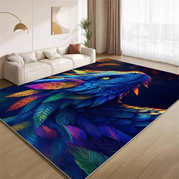 Dragon Monster Area Rugs, Fantasy Leaf Dragon Pattern Carpet, Washable Non Slip Low Pile Soft Rug for Living Room Bedroom Decor Mat 4ftx6ft