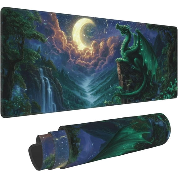 Dragon Moon Mouse Pad Extended Large Gaming Mouse Pad XL Stitched Edges for Gamer Home Office 31.5 X 11.8 Inch