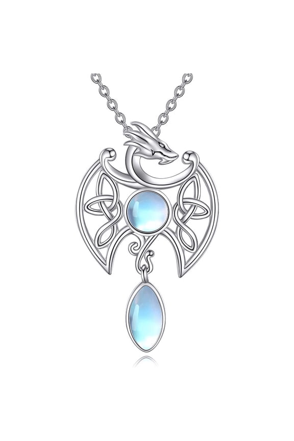 Dragon Moonstone Necklace, Faux Crystal Pendant Witch Necklace Party Gifts Jewelry-A29