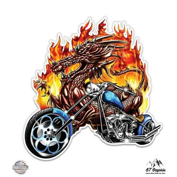 Dragon Motorcycle Chopper - 3" Vinyl Sticker - For Car Laptop I-Pad Phone Helmet Hard Hat - Waterproof Decal