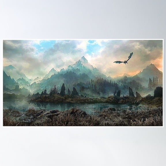 Dragon Mountain 2 Poster Wall Art, Modern Wall Decor, 12x18 UNFRAMED