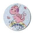 thumbnail image 1 of Dragon Mouse Pad for Computers, Magic Typography in Cursive with a Pink Cartoon Animal on a Rainbow, Round Non-Slip Thick Rubber Modern Mousepad, 8" Round, Baby Blue and Multicolor, by Ambesonne, 1 of 2