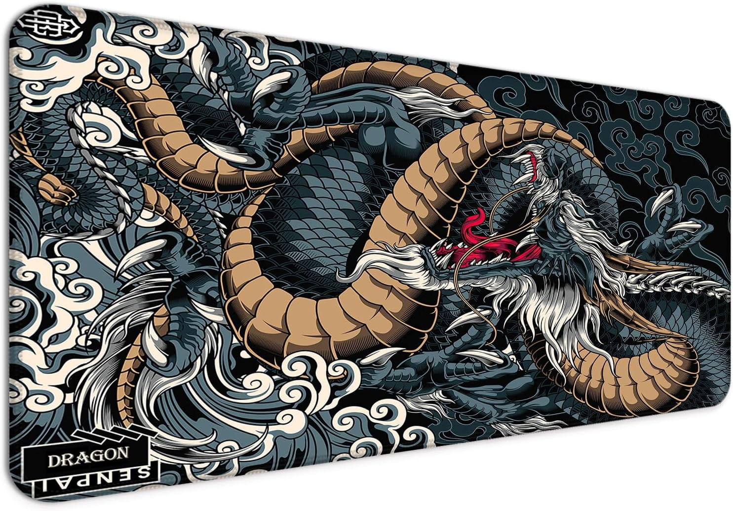 Dragon Mouse Pad, Gaming Office Home Mousepad, Computer Keyboard Laptop Desk Mat for Man, Large Extended Non-Slip Rubber Base, with Stitched Edges, 31.5x15.7x0.12 in, Dark Blue