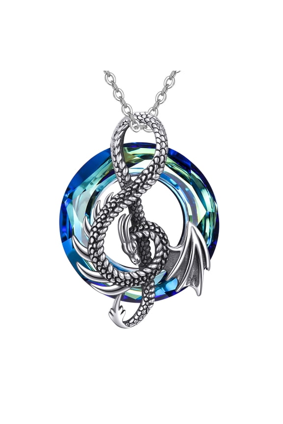 Dragon Necklace 925 Sterling Silver Blue Crystal Dragon Pendant Jewelry for Women