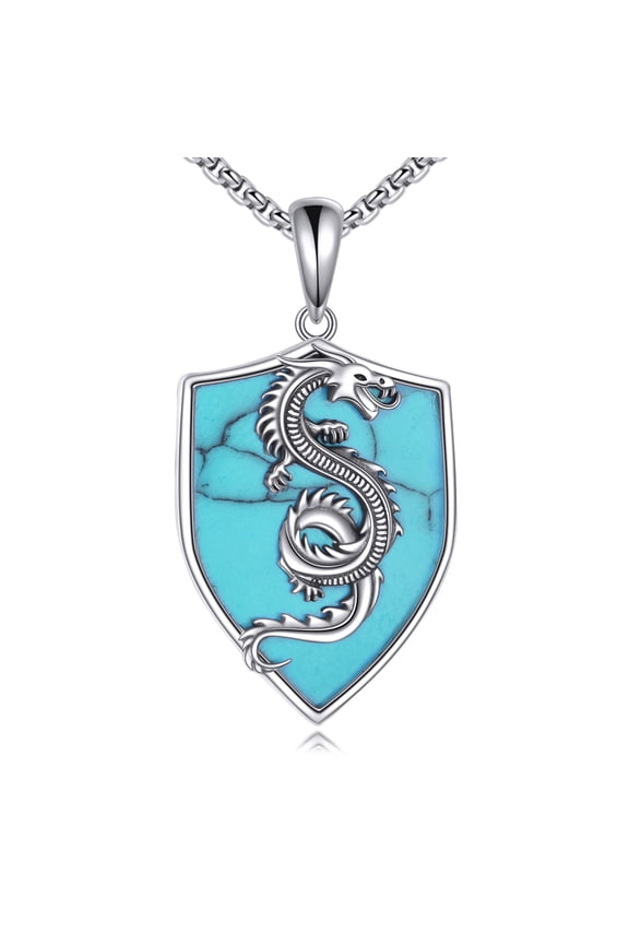 Dragon Necklace 925 Sterling Silver Dragon Shield Pendant Amulet Jewelry Gifts for Women Men