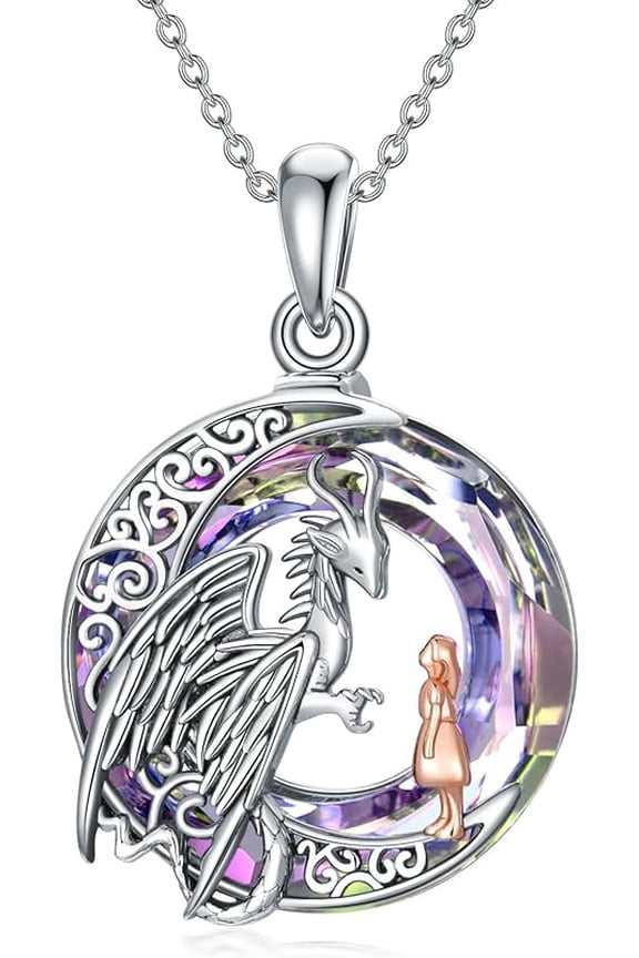 Dragon Necklace Sterling Silver Wyvern Necklace with Crystal Jewelry Gift for Women
