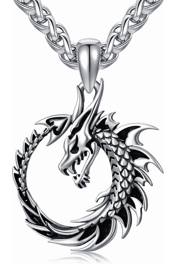 Dragon Necklace for Men 925 Sterling Silver Dragon Pendant Necklace Cool Jewelry Gift for Men Women (01- silver)