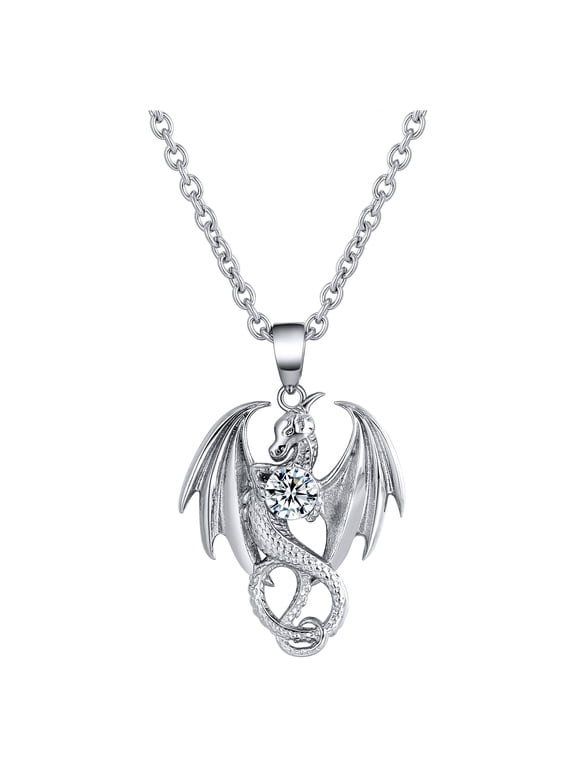 Dragon Necklace for Men or Women Stainless Steel Cz Punk Gothic Ginger Lyne Collection