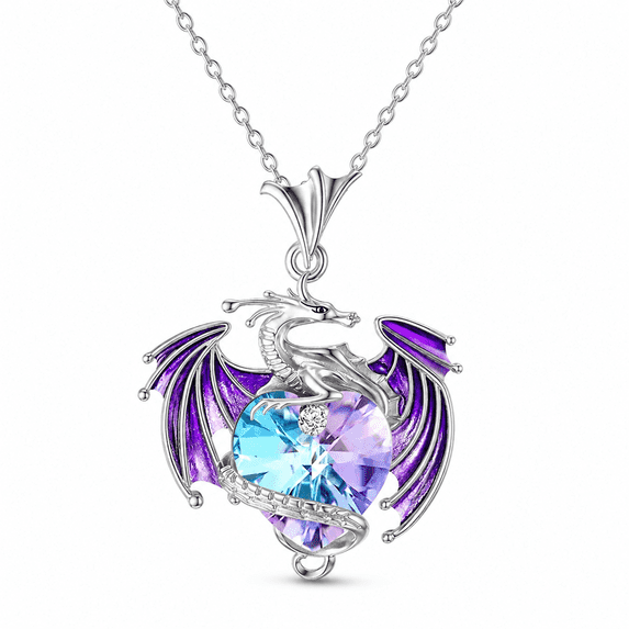 Dragon Necklace with Heart Shaped Crystal Jewelry Gift for Women,Purple