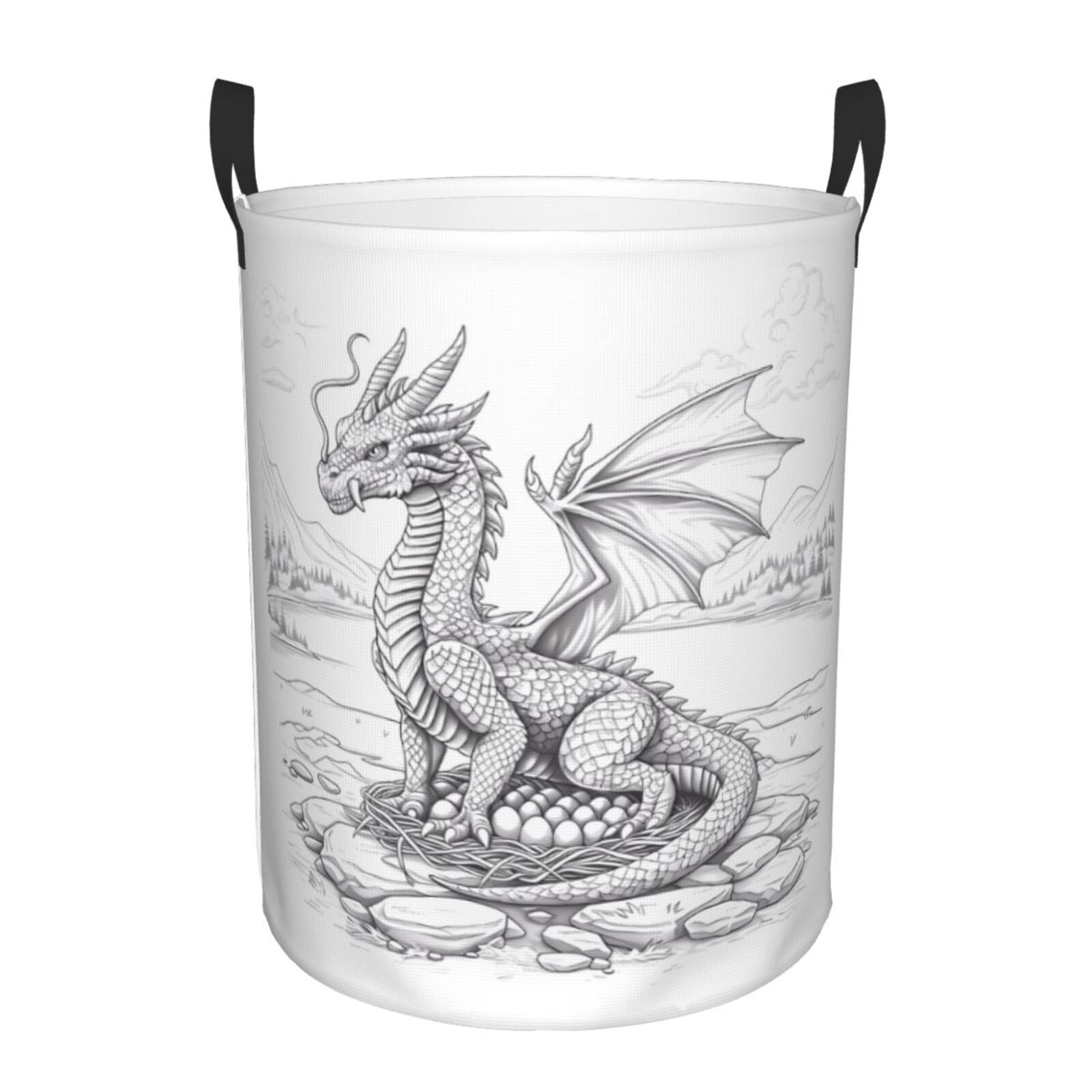 Floral Janpanese Dragon Print Laundry Basket