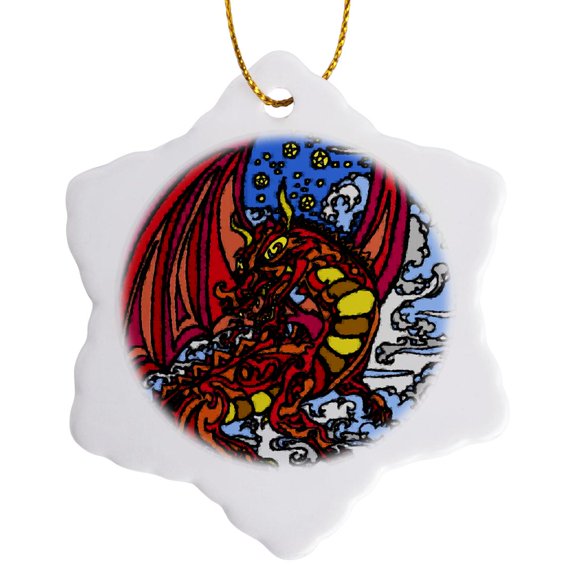 3drose, Dragon Night, 3 inch Snowflake Porcelain Ornament