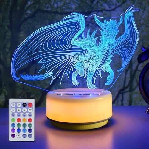Dragon Night Light for Boys, Dragon Gifts 14 Color  Warm White Bedside LED Decoration Light, Entity & Remote Control/Timer, Dragons Toys Christmas Birthday Gifts to Kids & Girls/Boys