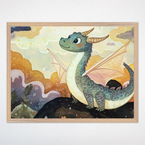 Dragon Nursery Wall Art, Whimsical Dragon For Kids Room, Fantasy Dragon Framed Art Decor Wall Art, Modern Wall Decor, 8x12 UNFRAMED