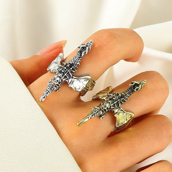 Dragon Opening Ring Retro Hip Hop Rock Finger Jewelry Black Dragon Flying Ring for Anniversary Birthday Christmas Gift