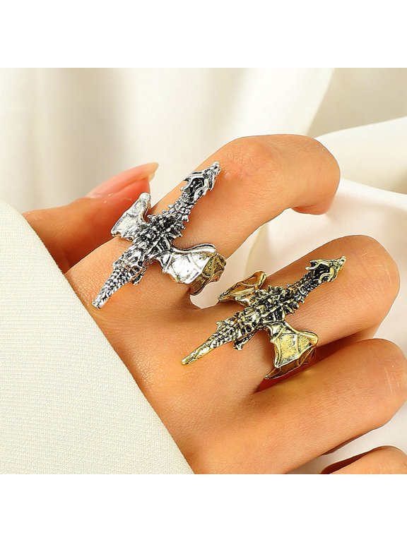 Dragon Opening Ring Retro Hip Hop Rock Finger Jewelry Black Dragon Flying Ring for Anniversary Birthday Christmas Gift