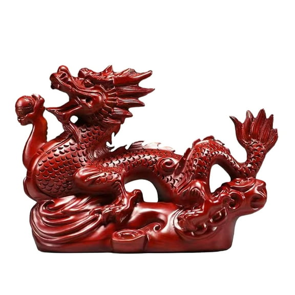 Dragon Ornament Chinese Feng Shui Dragon Statue Lucky Wooden Animals Figurine for Office Home Decoration-Red,12cm