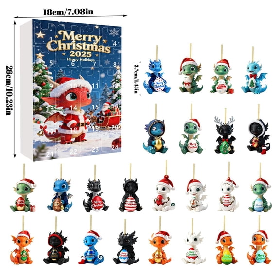 Dragon Ornament Christmas Advent 2025-24 Days 2D Acrylic Animal Decor Flying Dragon Christmas Countdown Decorations For Home Tree Wall Window Adults Kids Vacation Party Favors E