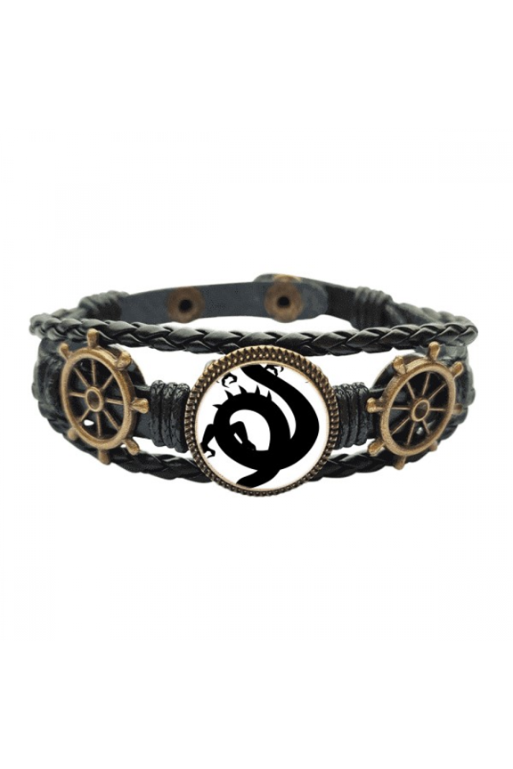 Dragon Outline China Chinese Pattern Leather Braided Ocean Bracelet Wristband