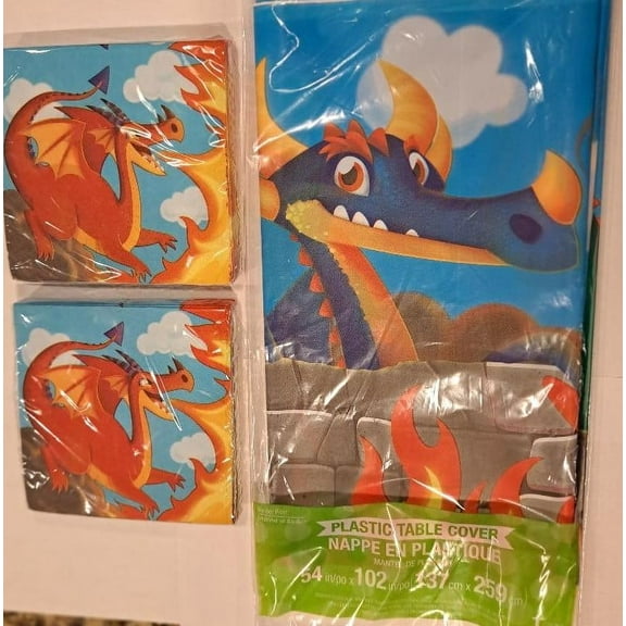 Unique 143192PMM559 Dragon Party Supplies - Table Cover & 32 Beverage Napkins, Multi Color