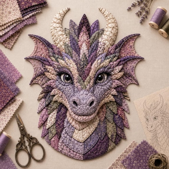 Dragon Patchwork DIY Kit, Fabric Sewing Craft Set for Beginner | Mystical Animal Wall Decor, Handmade Quilted Art Project, Woodland Fantasy Gift for Adults, Fairy Enchanted(#E)