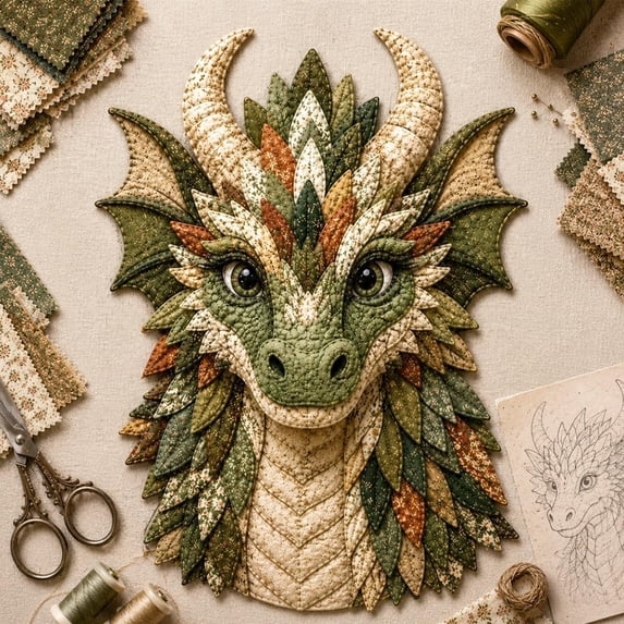 Dragon Patchwork DIY Kit, Fabric Sewing Craft Set for Beginner | Mystical Animal Wall Decor, Handmade Quilted Art Project, Woodland Fantasy Gift for Adults, Fairy Enchanted(#D)