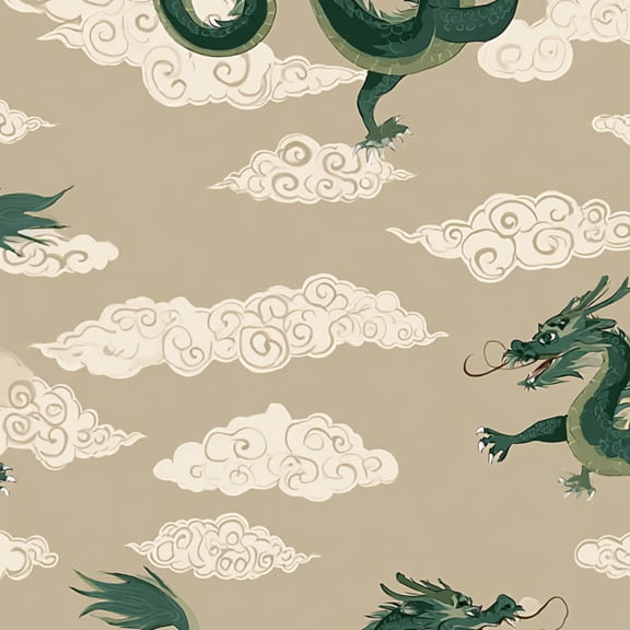 Dragon Peel and Stick Wallpaper 17.7in x 9.8ft Traditional Chinese Dragon Clouds Green Beige Contact Paper Vinyl Waterproof Self Adhesive Wall Paper for Bedroom Shelf Cabinet Renter Friendly