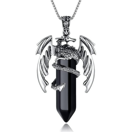Dragon Pendant Necklace for Men Women Cool Healing Crystal Stone Necklace Natural Gemstone Necklace Western Dragon Jewelry