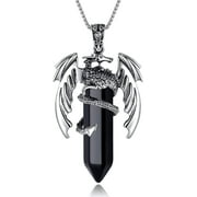 Dragon Pendant Necklace for Men Women Cool Healing Crystal Stone Necklace Natural Gemstone Necklace Western Dragon Jewelry