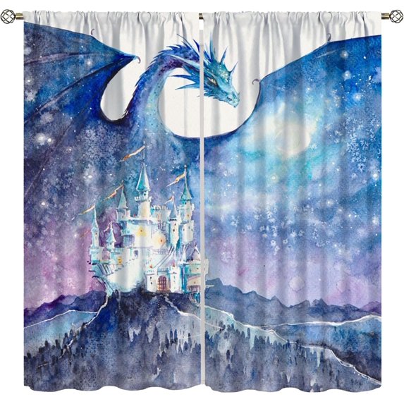 Dragon Phoenix Blackout Curtains Red Blue Sun Moon Thick Clouds Mythical Animal Fighting Window Treatments for Boys Kids Bedroom Living Room Kitchen 84" W X 84" L