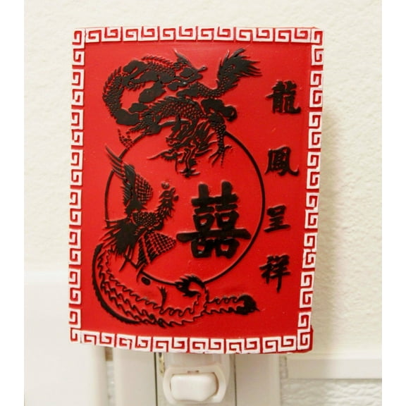 Dragon Phoenix Marriage Luck Night Light Oriental Wedding Gift Red Poly Resin CN40