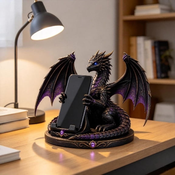 Dragon Phone Stand with Gothic Style and Fantasy Winged Dragon Shaped Statue,Desktop Cellphone Holder Decor for Gaming Desk & Office,Dragon Desk Decor