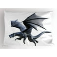 thumbnail image 1 of Dragon Pillow Sham Fantastic Creature Flying Digital Effects Featured Legendary Wings Illustration, Decorative Standard Queen Size Printed Pillowcase, 30 X 20 Inches, Charcoal Grey, by Ambesonne, 1 of 2