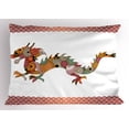 thumbnail image 1 of Dragon Pillow Sham Floral Ornamental Dragon Body Silhouette with Classic Japanese Wavy Folk Pattern, Decorative Standard King Size Printed Pillowcase, 36 X 20 Inches, Multicolor, by Ambesonne, 1 of 2