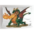 thumbnail image 1 of Dragon Pillow Sham Mythical Fire Spitting Monster Dreamy Mascot Reptilian Culture Cartoon, Decorative Standard Queen Size Printed Pillowcase, 30 X 20 Inches, Dark Orange Hunter Green, by Ambesonne, 1 of 2