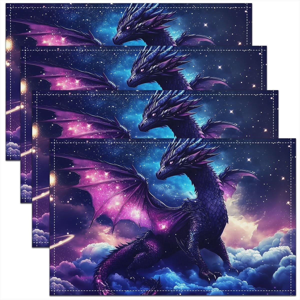 Dragon Place Mats 12x18 Inch Set of 4 Night Sky Starry Galaxy Moon ...